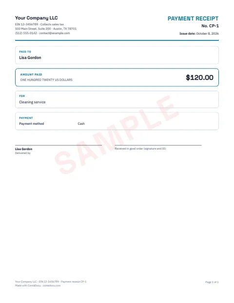 PDF example of payment receipt