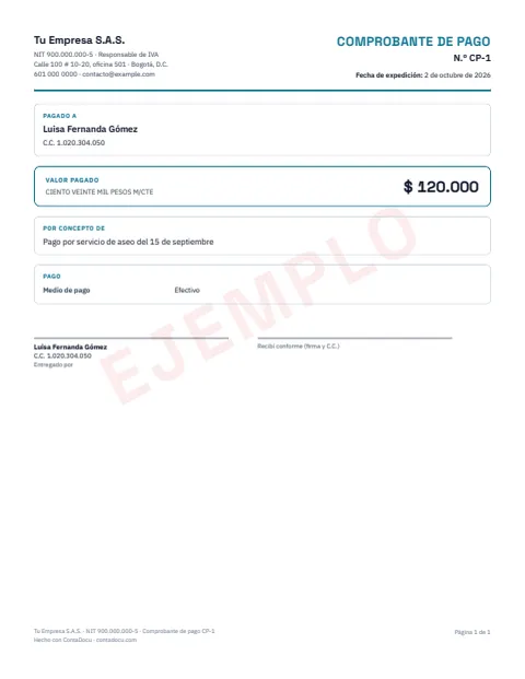 Ejemplo de comprobante de pago en PDF