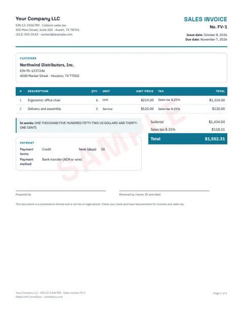 PDF example of sales invoice