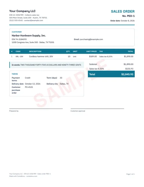 PDF example of sales order