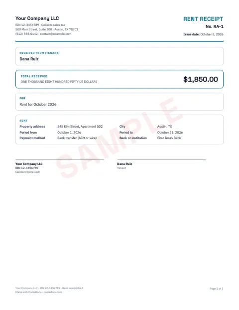 PDF example of rent receipt