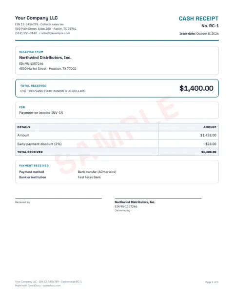 PDF example of cash receipt